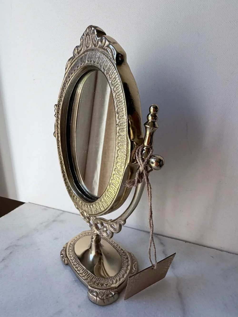 Ornate Gold Oval Vanity Mirror - Decorative Tabletop Makeup Mirror